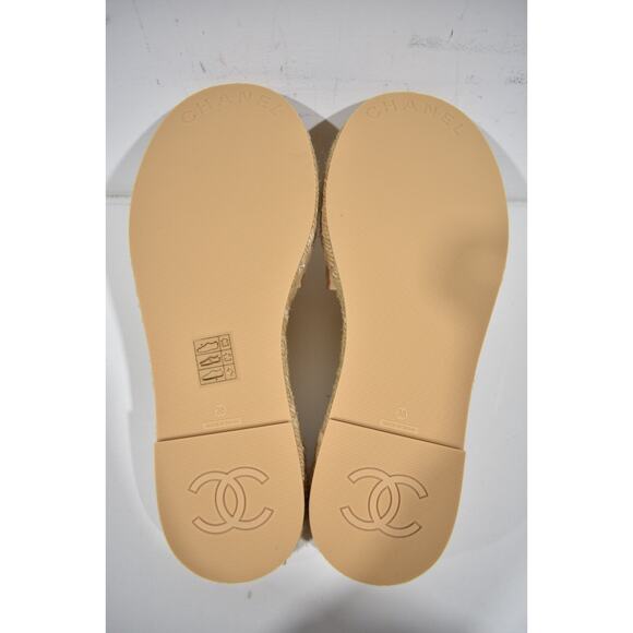 Chanel 23C Beige Lambskin Leather CC Logo Slide Sandal Slip Espadrille Flat 38 - Picture 12 of 12